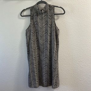 Black and White Geometric Print Mock Turtle Neck Tie Back Dress